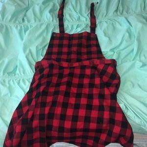 Hot topic black and red plaid overall-style skirt